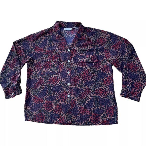 IMPRESSIONS Red Leopard Ombre Shirt Women XL VTG Mother Pearl Button Long Sleeve - Picture 2 of 16